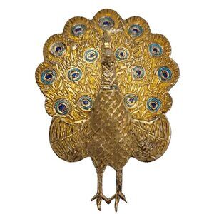 Sterling 925 Silver Gold Vermeil Yellow Blue Enamel Hinged Peacock Brooch K258